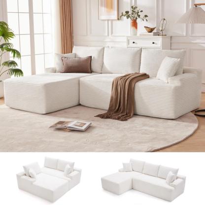 【1-2 paquetes】Sofá cama modular en forma de U/L de 118 pulgadas (sin estructura rígida), incluye 2 cojines; sofá modular extragrande de 6 plazas, cómodo sofá tipo «nube» tapizado en pana con asientos profundos, mullido y acogedor para la sala de estar; no
