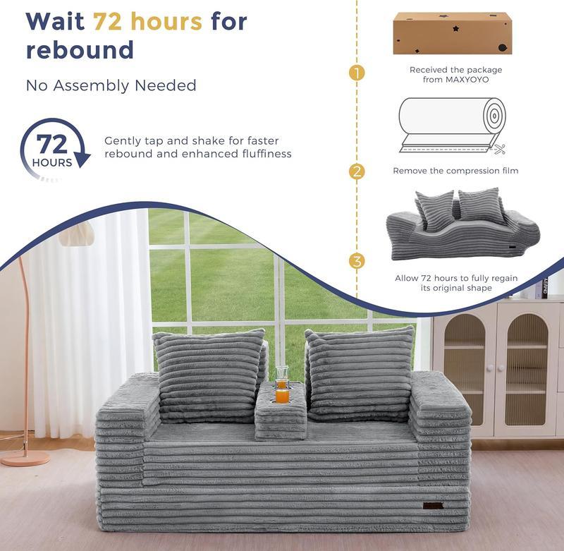 Sofá cama Loveseat, sofá plegable de 64 pulgadas en una caja con 2 portavasos, sofá convertible 4 en 1, sillón reclinable plegable para sala de estar, no requiere ensamblaje, sofá cama | Sala de estar | Falldealsforyou