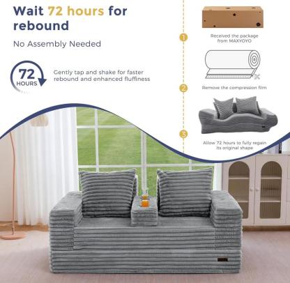 Sofá cama Loveseat, sofá plegable de 64 pulgadas en una caja con 2 portavasos, sofá convertible 4 en 1, sillón reclinable plegable para sala de estar, no requiere ensamblaje, sofá cama | Sala de estar | Falldealsforyou