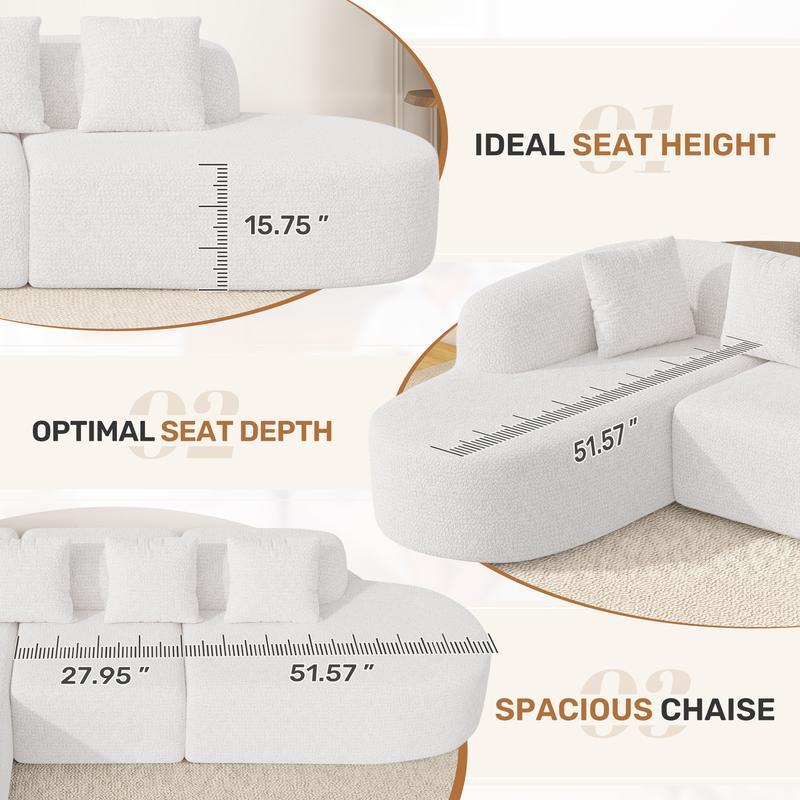 Sofá modular moderno en forma de L de 114 pulgadas con chaise longue, estilo «nube» y sin necesidad de montaje