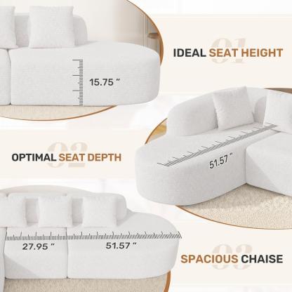 Sofá modular moderno en forma de L de 114 pulgadas con chaise longue, estilo «nube» y sin necesidad de montaje
