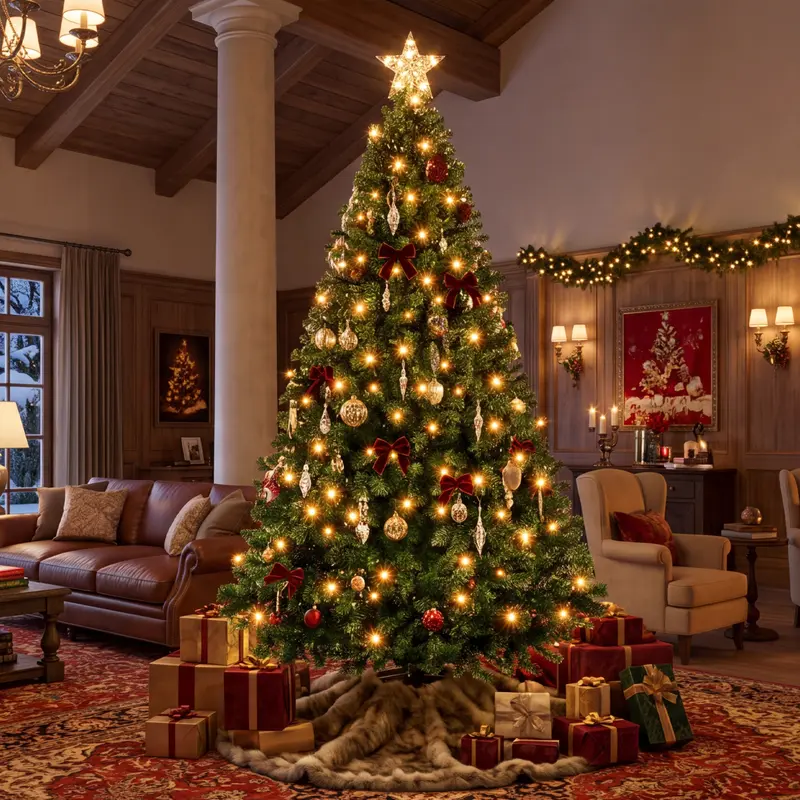 Pre-lit Artificial Christmas Tree 7.5FT with 250 Warm White Incandescent Lights