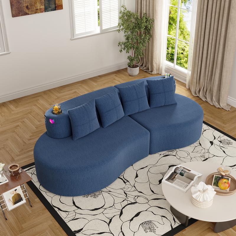 Sofá modular moderno en forma de L (sin estructura rígida visible) – Sofá de 3 plazas, cómodo y en tonos neutros, con reposabrazos horizontal, diseño curvo en forma de media luna, estética depurada, distribución flexible; ideal para la decoración de salas