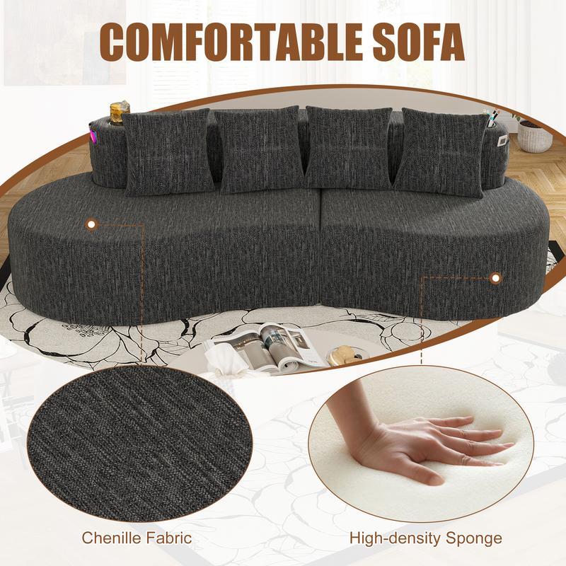 Sofá modular moderno en forma de L (sin estructura rígida visible) – Sofá de 3 plazas, cómodo y en tonos neutros, con reposabrazos horizontal, diseño curvo en forma de media luna, estética depurada, distribución flexible; ideal para la decoración de salas