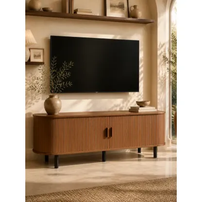 ONBRILL Modern Fluted TV Stand for Up to 70-Inch TVs - Sliding Doors and Storage