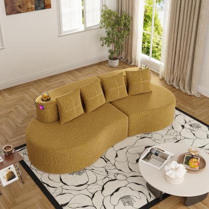 Sofá modular moderno en forma de L (sin estructura rígida visible) – Sofá de 3 plazas, cómodo y en tonos neutros, con reposabrazos horizontal, diseño curvo en forma de media luna, estética depurada, distribución flexible; ideal para la decoración de salas