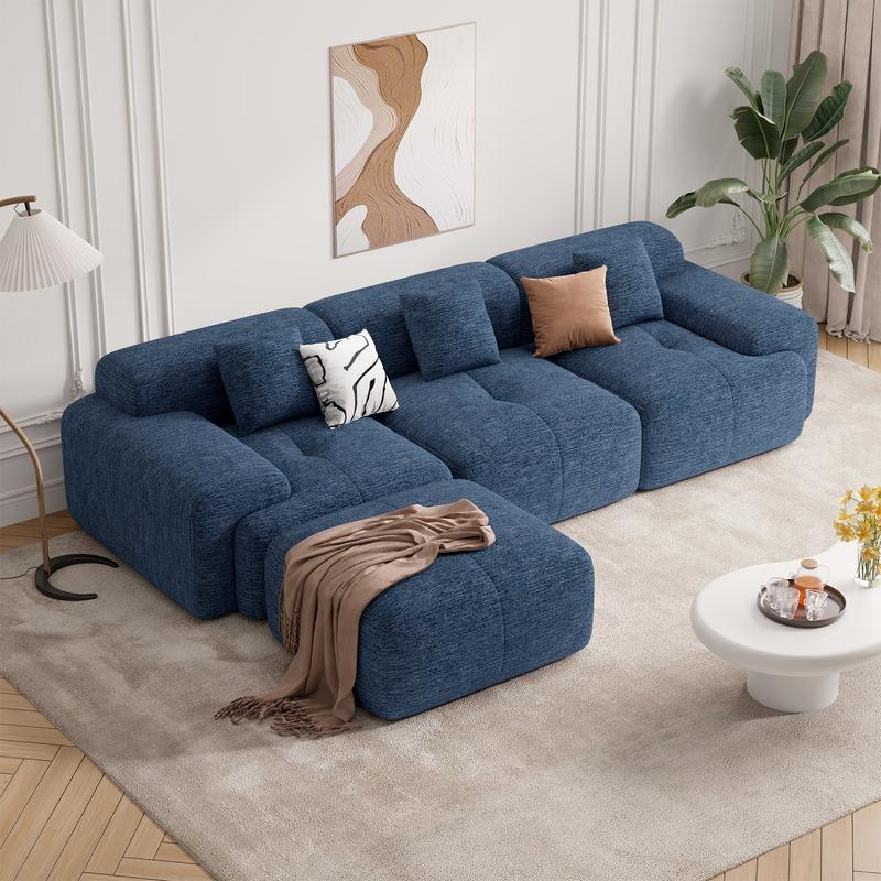 Sofá seccional en forma de L, robusto y tapizado (122 pulgadas) – Sofá moderno de 4 plazas en tejido tipo chenilla, modelo tipo «nube»; sofá convertible preensamblado con brazos fijos, tela transpirable y otomana configurable para la sala de estar. La oto