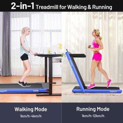 Cinta de correr 2 en 1, cinta eléctrica para caminar o trotar (hasta 7,5 mph/12 km/h) diseñada para usar bajo el escritorio; incluye doble pantalla, altavoz Bluetooth, aplicación móvil y control remoto. Dispositivo portátil de velocidad ajustable, ideal p
