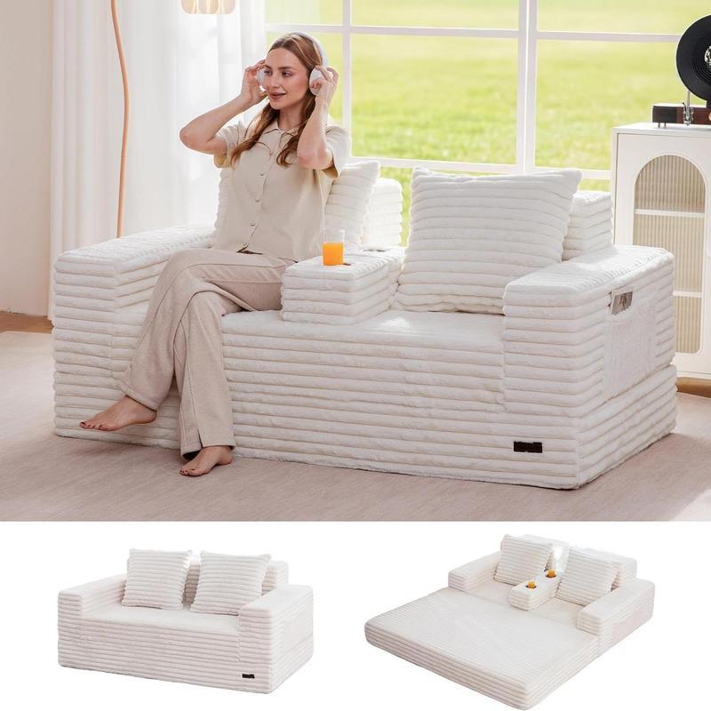 Sofá cama Loveseat, sofá plegable de 64 pulgadas en una caja con 2 portavasos, sofá convertible 4 en 1, sillón reclinable plegable para sala de estar, no requiere ensamblaje, sofá cama | Sala de estar | Falldealsforyou