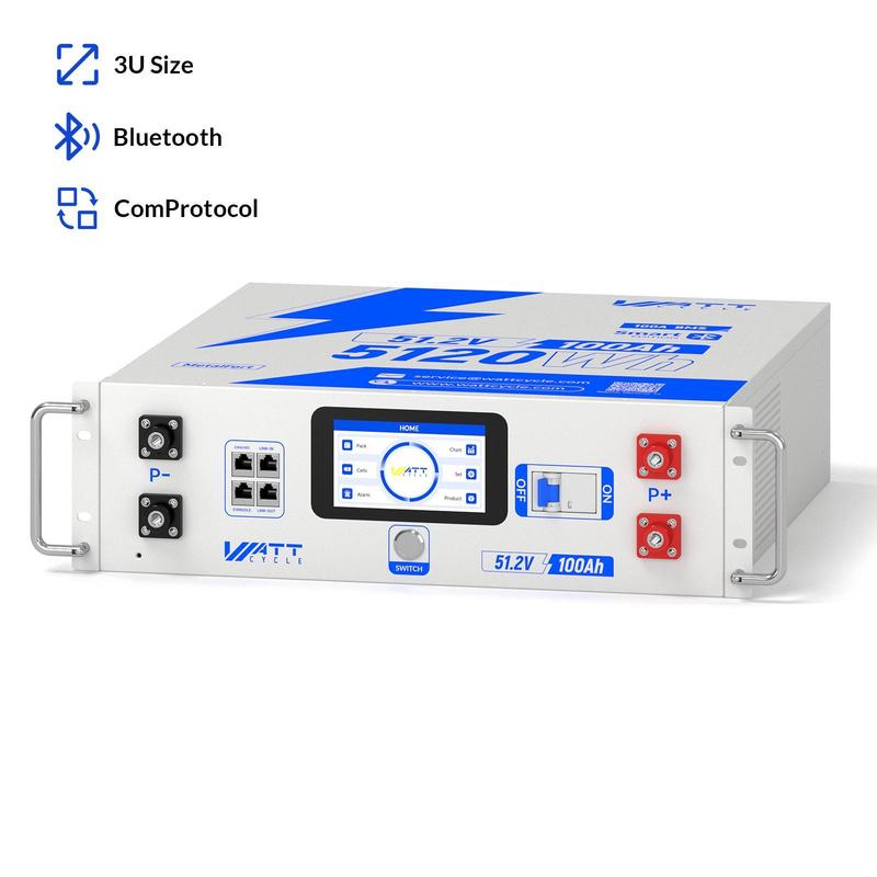 Batería LiFePO4 de 48 V y 100 Ah para rack de servidores (formato 3U): paquete de baterías recargables de alto rendimiento, equilibrado activo (velocidad 100 veces superior), pantalla LCD, comunicación inteligente por Bluetooth, capacidad de apilamiento d