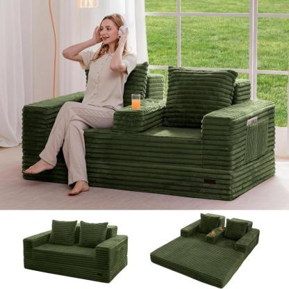 Sofá cama Loveseat, sofá plegable de 64 pulgadas en una caja con 2 portavasos, sofá convertible 4 en 1, sillón reclinable plegable para sala de estar, no requiere ensamblaje, sofá cama | Sala de estar | Falldealsforyou