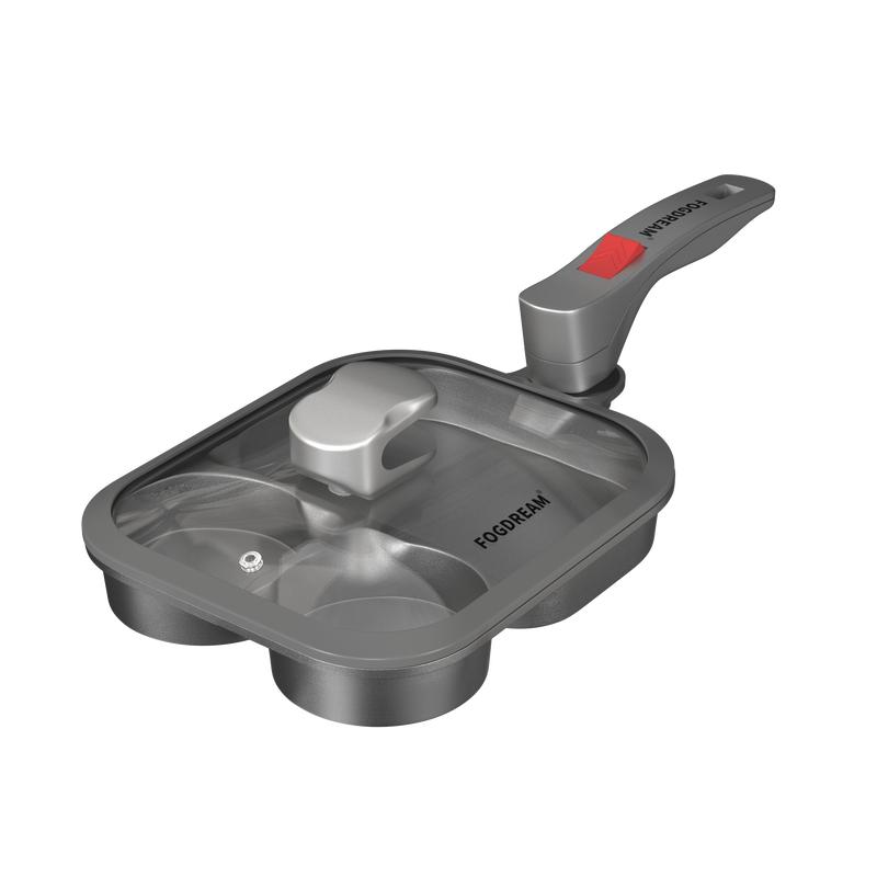 Sartén híbrida 3 en 1 FOGDREAM, ultra antiadherente, con mango giratorio de 360°, tapas de vidrio térmico y de micropresión; sartén profunda y alargada con divisiones, base de titanio, libre de PFOA, apta para horno y lavavajillas; utensilio de cocina que