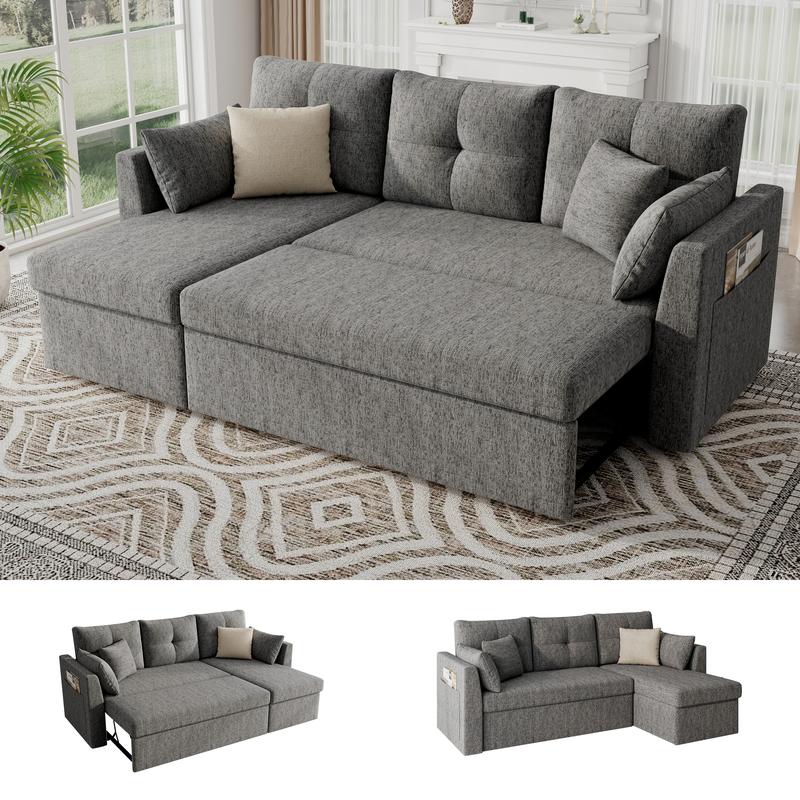 Sofá cama extragrande, sofá convertible 2 en 1 de 106 pulgadas con chaise longue y doble espacio de almacenamiento, sofá cama modular con bolsillo lateral para la sala de estar #sofácama