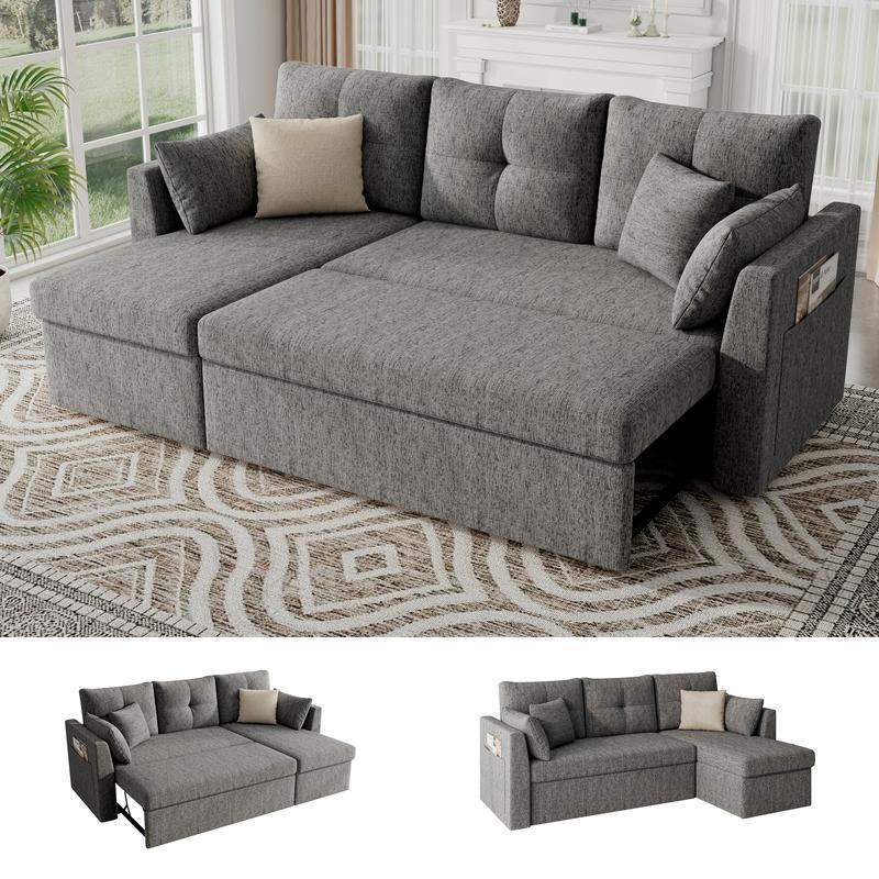 Sofá cama extragrande, sofá convertible 2 en 1 de 106 pulgadas con chaise longue y doble espacio de almacenamiento, sofá cama modular con bolsillo lateral para la sala de estar #sofácama