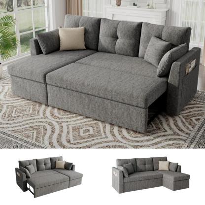 Sofá cama extragrande, sofá convertible 2 en 1 de 106 pulgadas con chaise longue y doble espacio de almacenamiento, sofá cama modular con bolsillo lateral para la sala de estar #sofácama