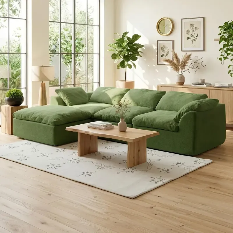 Sofá modular seccional en forma de L de 108 pulgadas, sin estructura, de tela, con otomana, sofá nube comprimido que no requiere montaje, cómodo mueble de apartamento con múltiples asientos para sala de estar familyfun