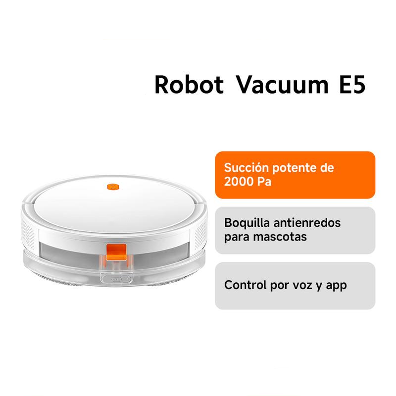 Robot Vacuum E5 Blanco| Funcionalidad de aspirado y limpieza en uno, para limpiar todo el piso