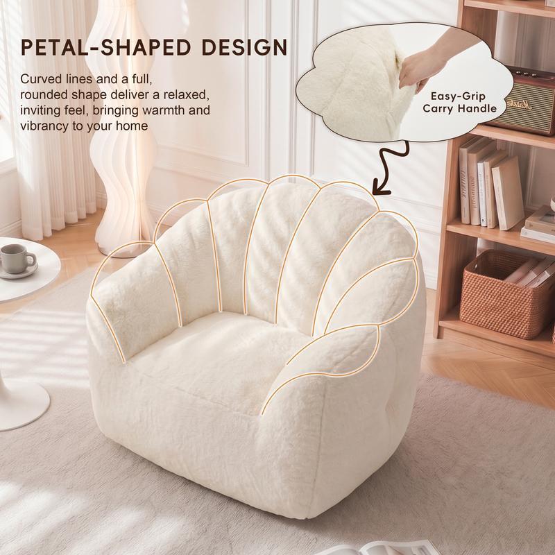 Sillón tipo puf con diseño de pétalos: sofá con forma de flor, tapizado en piel sintética suave, con respaldo en forma de pétalo; un asiento cómodo y acogedor, ideal para leer, perfecto para la sala de estar o el dormitorio. Un puf de tamaño gigante, suma