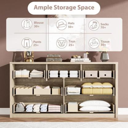 Cómoda de 7 o 9 cajones para dormitorio, mueble ancho de madera con diseño sin tiradores, armario de almacenamiento moderno para sala de estar o recibidor; cómoda práctica y elegante, mueble de almacenamiento con cajones.