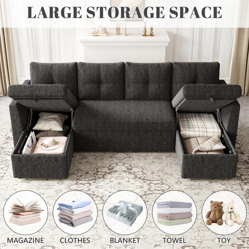 Sofá cama extragrande, sofá convertible 2 en 1 de 106 pulgadas con chaise longue y doble espacio de almacenamiento, sofá cama modular con bolsillo lateral para la sala de estar #sofácama
