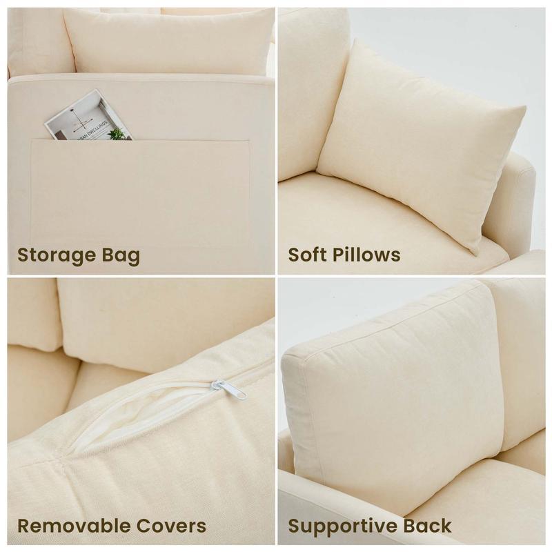 Conjunto de sofá modular en forma de L estilo «nube» – Sofá seccional de chenilla con otomana, cojines con muelles ensacados, diseño reconfigurable, tejido resistente a la formación de bolitas; mueble de salón moderno en color beige con asientos profundos