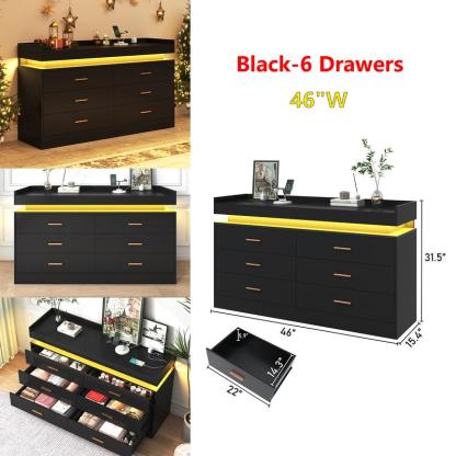 Cómoda con luz LED y estación de carga, mueble con cajones de estilo moderno para armario, organizador de cajones amplio para dormitorio, sala de estar, entrada o pasillo