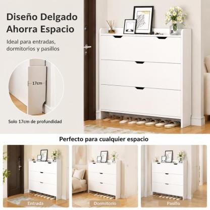 Organizador de Zapatero de Madera con 3 Cajones Plegables, Armario Moderno y Delgado para 12-15 Pares, Almacenamiento Minimalista para Entrada, Dormitorio o Pasillo, 80x17x115cm (Arce)
