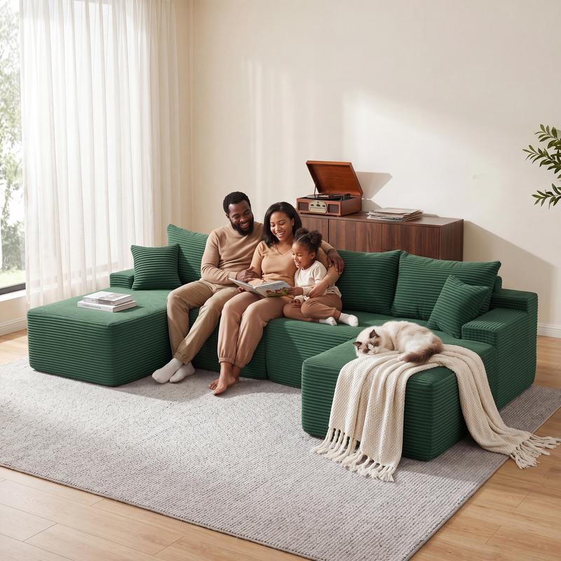 【1-2 paquetes】Sofá cama modular en forma de U/L de 118 pulgadas (sin estructura rígida), incluye 2 cojines; sofá modular extragrande de 6 plazas, cómodo sofá tipo «nube» tapizado en pana con asientos profundos, mullido y acogedor para la sala de estar; no