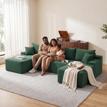 【1-2 paquetes】Sofá cama modular en forma de U/L de 118 pulgadas (sin estructura rígida), incluye 2 cojines; sofá modular extragrande de 6 plazas, cómodo sofá tipo «nube» tapizado en pana con asientos profundos, mullido y acogedor para la sala de estar; no