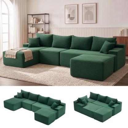 【1-2 paquetes】Sofá cama modular en forma de U/L de 118 pulgadas (sin estructura rígida), incluye 2 cojines; sofá modular extragrande de 6 plazas, cómodo sofá tipo «nube» tapizado en pana con asientos profundos, mullido y acogedor para la sala de estar; no