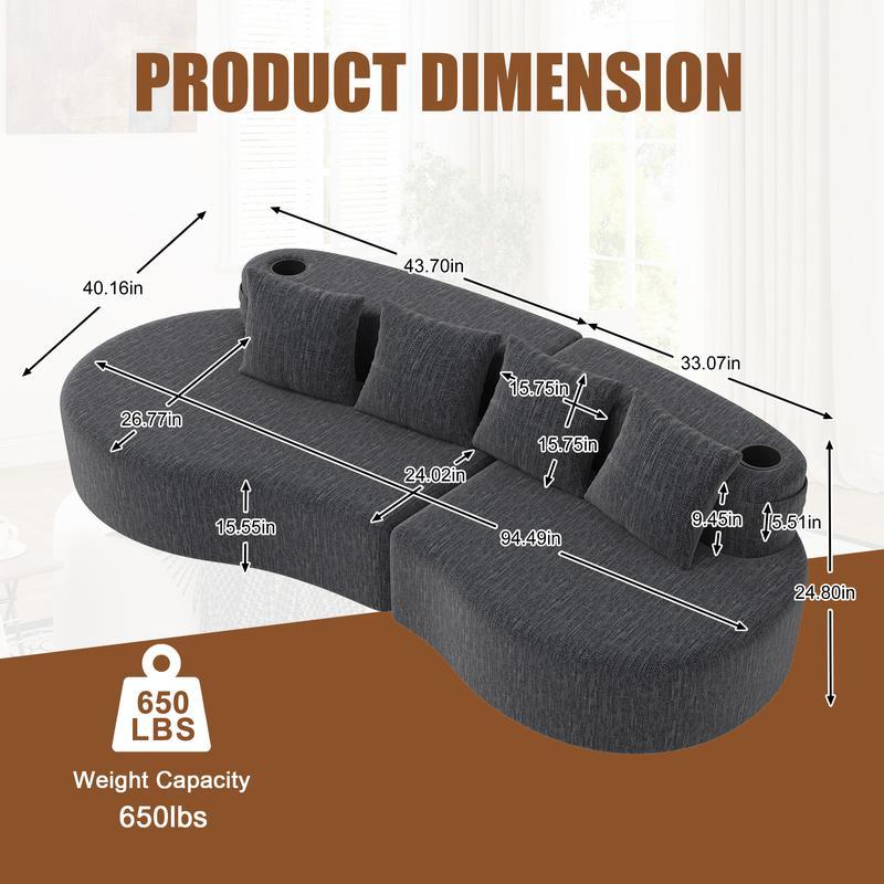 Sofá modular moderno en forma de L (sin estructura rígida visible) – Sofá de 3 plazas, cómodo y en tonos neutros, con reposabrazos horizontal, diseño curvo en forma de media luna, estética depurada, distribución flexible; ideal para la decoración de salas
