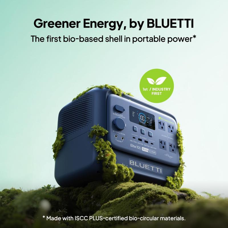 Estación de energía portátil BLUETTI Elite 100 V2 de 1024 Wh, generador solar con batería LiFePO4, equipado con 4 tomas de CA de 1800 W (pico de 3600 W) para respaldo; un 35 % más compacto, ideal para acampadas y cortes de energía (panel solar opcional).