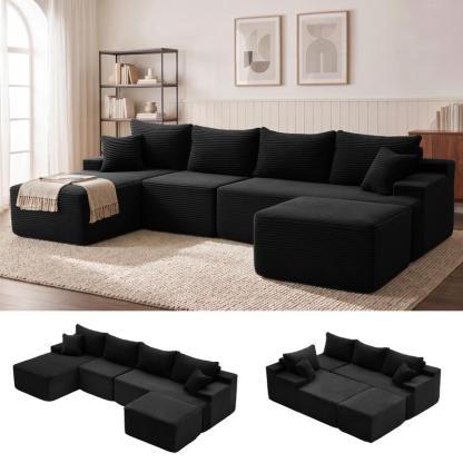 【1-2 paquetes】Sofá cama modular en forma de U/L de 118 pulgadas (sin estructura rígida), incluye 2 cojines; sofá modular extragrande de 6 plazas, cómodo sofá tipo «nube» tapizado en pana con asientos profundos, mullido y acogedor para la sala de estar; no