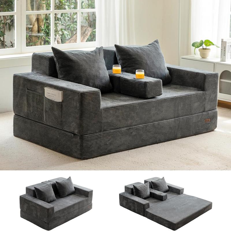 Sofá cama Loveseat, sofá plegable de 64 pulgadas en una caja con 2 portavasos, sofá convertible 4 en 1, sillón reclinable plegable para sala de estar, no requiere ensamblaje, sofá cama | Sala de estar | Falldealsforyou