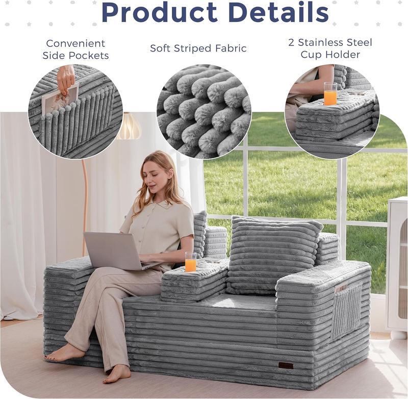 Sofá cama Loveseat, sofá plegable de 64 pulgadas en una caja con 2 portavasos, sofá convertible 4 en 1, sillón reclinable plegable para sala de estar, no requiere ensamblaje, sofá cama | Sala de estar | Falldealsforyou