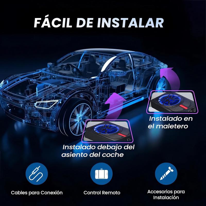 Subwoofer montado en el asiento con potencia máxima de 1000 W, subwoofer ultrafino de 10 pulgadas, actualización del sistema de audio del automóvil, equipo de audio moderno, altavoz ultrafino, esencial para viajes por carretera.
