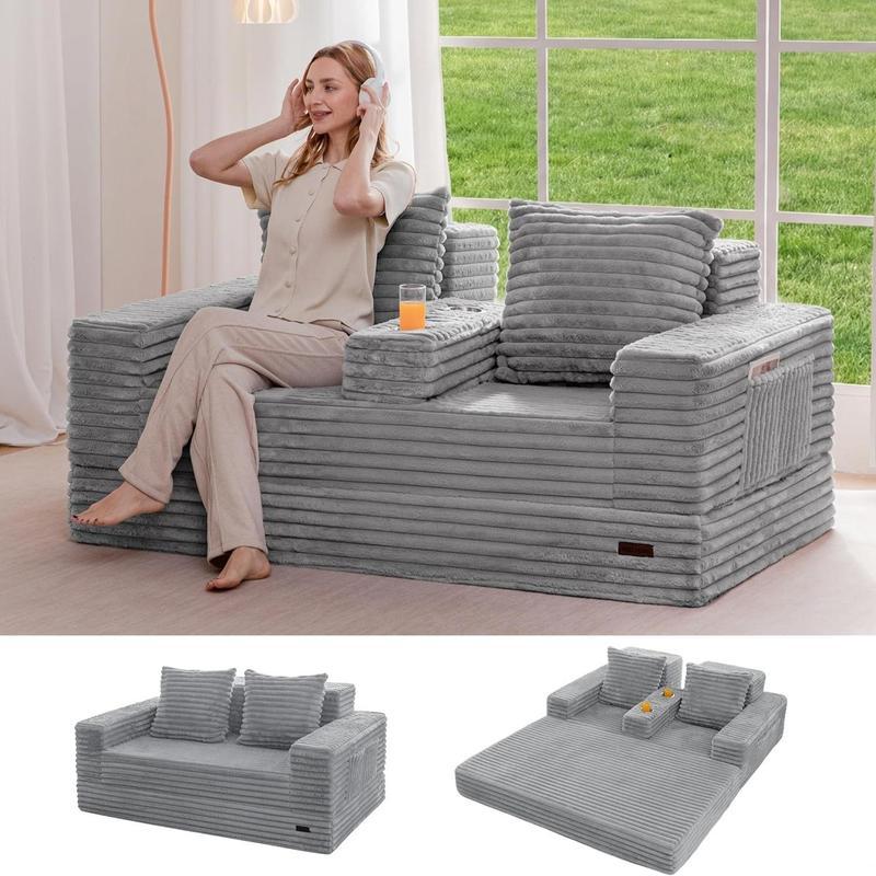 Sofá cama Loveseat, sofá plegable de 64 pulgadas en una caja con 2 portavasos, sofá convertible 4 en 1, sillón reclinable plegable para sala de estar, no requiere ensamblaje, sofá cama | Sala de estar | Falldealsforyou