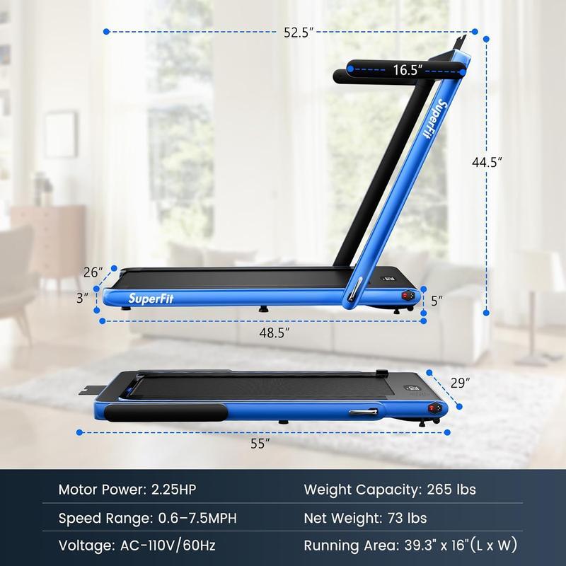Cinta de correr 2 en 1, cinta eléctrica para caminar o trotar (hasta 7,5 mph/12 km/h) diseñada para usar bajo el escritorio; incluye doble pantalla, altavoz Bluetooth, aplicación móvil y control remoto. Dispositivo portátil de velocidad ajustable, ideal p