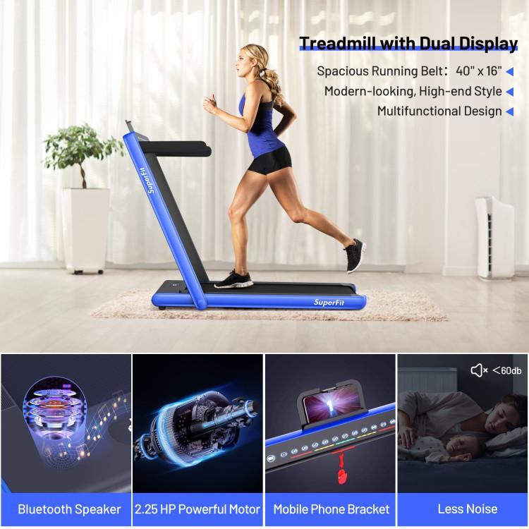 Cinta de correr 2 en 1, cinta eléctrica para caminar o trotar (hasta 7,5 mph/12 km/h) diseñada para usar bajo el escritorio; incluye doble pantalla, altavoz Bluetooth, aplicación móvil y control remoto. Dispositivo portátil de velocidad ajustable, ideal p