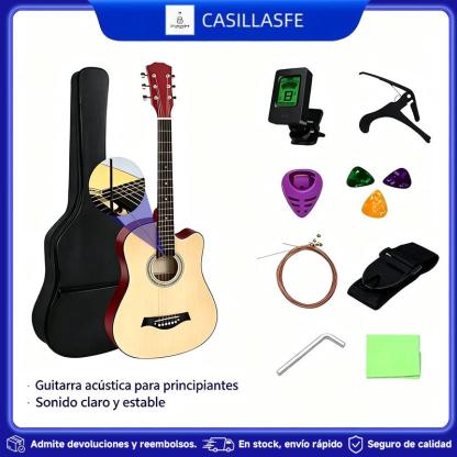 Guitarra Acústica 38 Pulgadas Kit Completo para Principiantes con Afinador Cejilla Funda y Accesorios Ideal para Regalo y Práctica Diaria