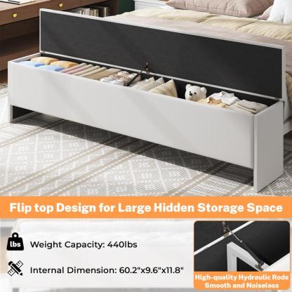 Estructura de cama con banco de almacenamiento, estación de carga y otomana; cama de plataforma de metal con cabecero con espacio de almacenamiento, cabecero de cuero de lujo, listones de alta resistencia, no requiere somier, fácil montaje