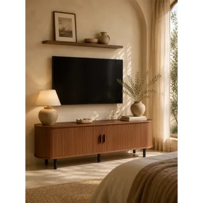 ONBRILL Modern Fluted TV Stand for Up to 70-Inch TVs - Sliding Doors and Storage