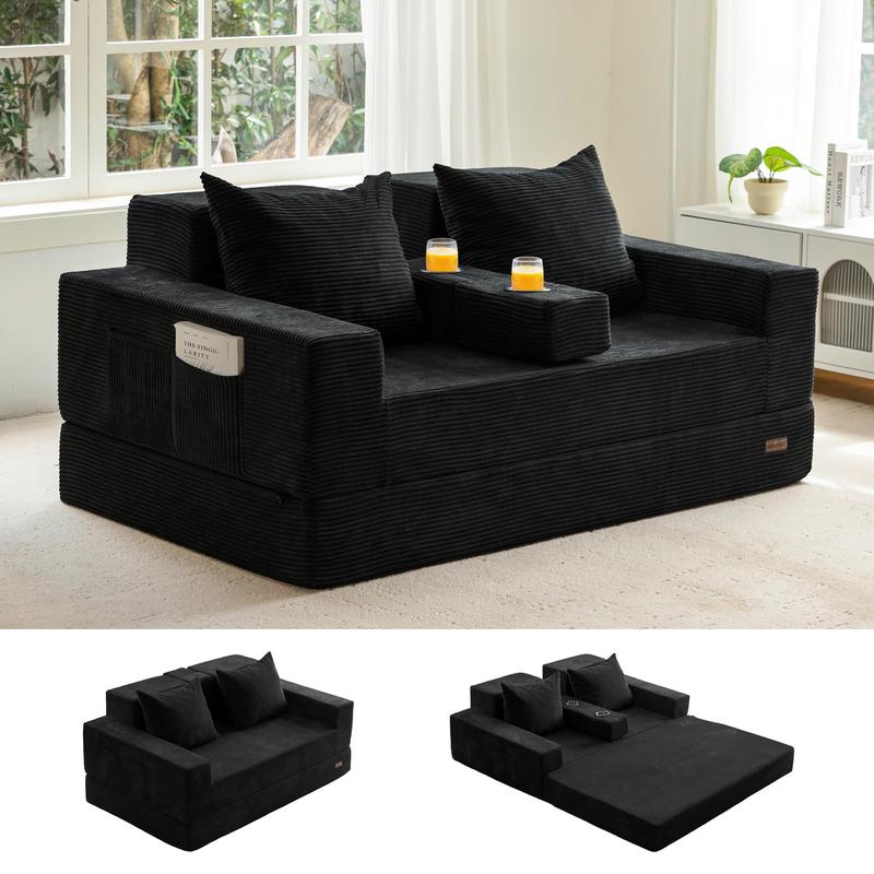 Sofá cama Loveseat, sofá plegable de 64 pulgadas en una caja con 2 portavasos, sofá convertible 4 en 1, sillón reclinable plegable para sala de estar, no requiere ensamblaje, sofá cama | Sala de estar | Falldealsforyou