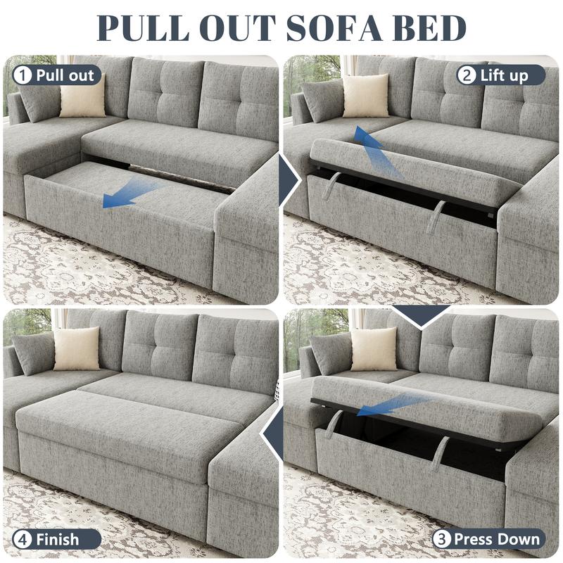 Sofá cama extragrande, sofá convertible 2 en 1 de 106 pulgadas con chaise longue y doble espacio de almacenamiento, sofá cama modular con bolsillo lateral para la sala de estar #sofácama