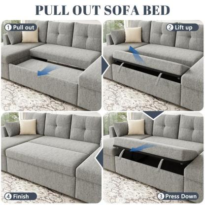 Sofá cama extragrande, sofá convertible 2 en 1 de 106 pulgadas con chaise longue y doble espacio de almacenamiento, sofá cama modular con bolsillo lateral para la sala de estar #sofácama