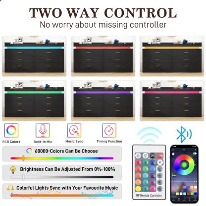 Cómoda con luz LED y estación de carga, mueble con cajones de estilo moderno para armario, organizador de cajones amplio para dormitorio, sala de estar, entrada o pasillo