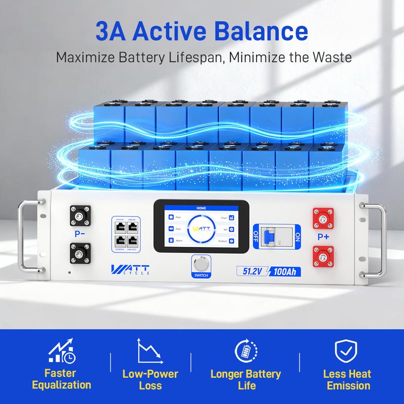 Batería LiFePO4 de 48 V y 100 Ah para rack de servidores (formato 3U): paquete de baterías recargables de alto rendimiento, equilibrado activo (velocidad 100 veces superior), pantalla LCD, comunicación inteligente por Bluetooth, capacidad de apilamiento d