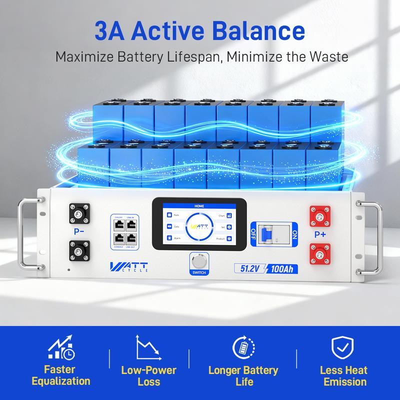 Batería LiFePO4 de 48 V y 100 Ah para rack de servidores (formato 3U): paquete de baterías recargables de alto rendimiento, equilibrado activo (velocidad 100 veces superior), pantalla LCD, comunicación inteligente por Bluetooth, capacidad de apilamiento d