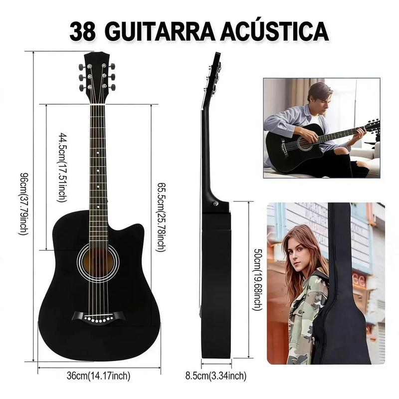 Guitarra Acústica 38 Pulgadas Kit Completo para Principiantes con Afinador Cejilla Funda y Accesorios Ideal para Regalo y Práctica Diaria