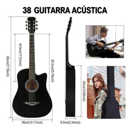 Guitarra Acústica 38 Pulgadas Kit Completo para Principiantes con Afinador Cejilla Funda y Accesorios Ideal para Regalo y Práctica Diaria